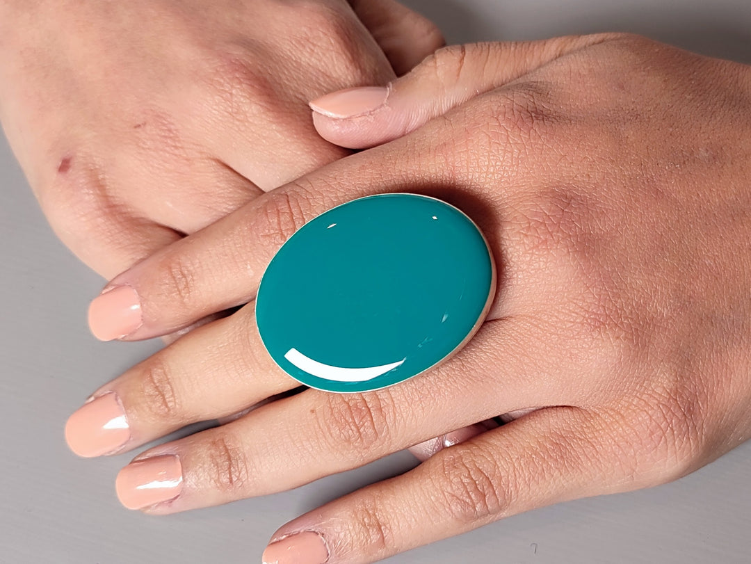 Teal blue ring. Large oversized statement ring. Adjustable ring with large stone. Handmade silver ring