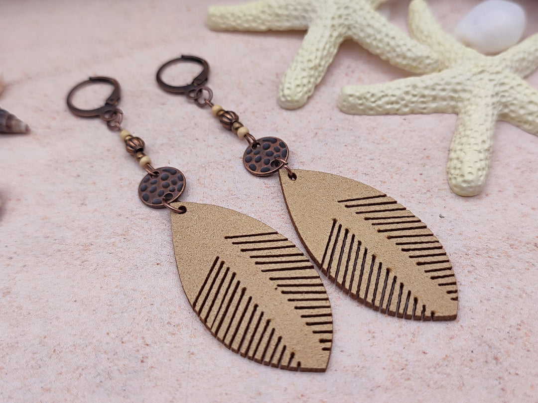 boho earrings. Bronze dangle drop earrings. Ethnic earrings, handmade leaf earrings