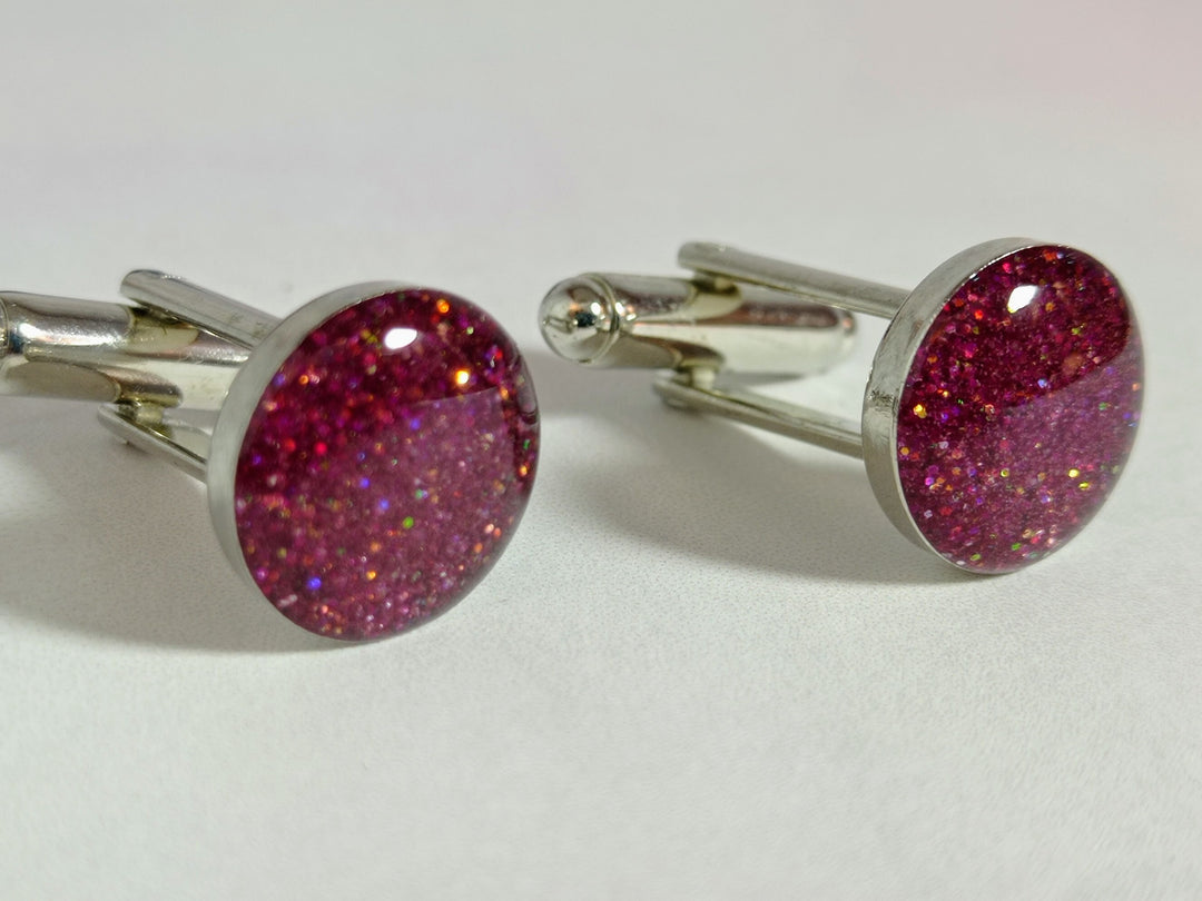 deep pink glitter cufflinks