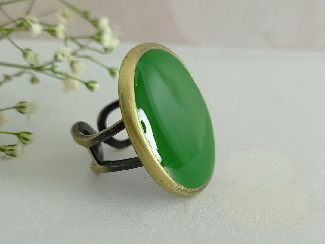 adjustable green cocktail ring