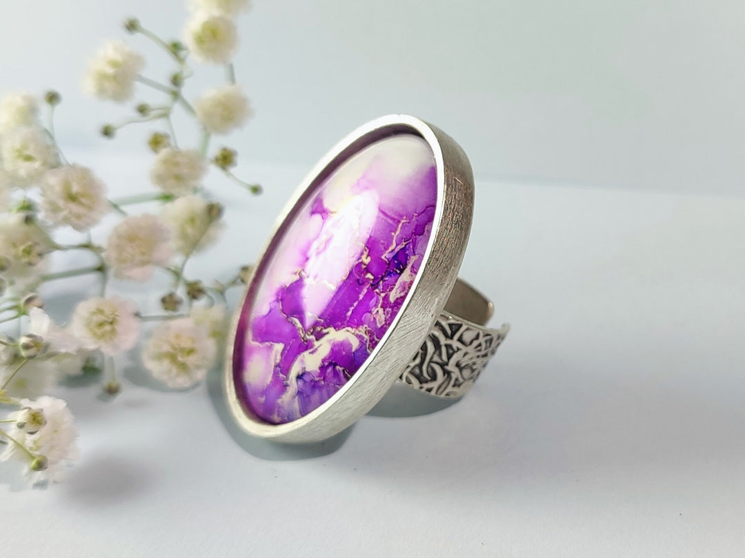 Large purple cocktail statement ring