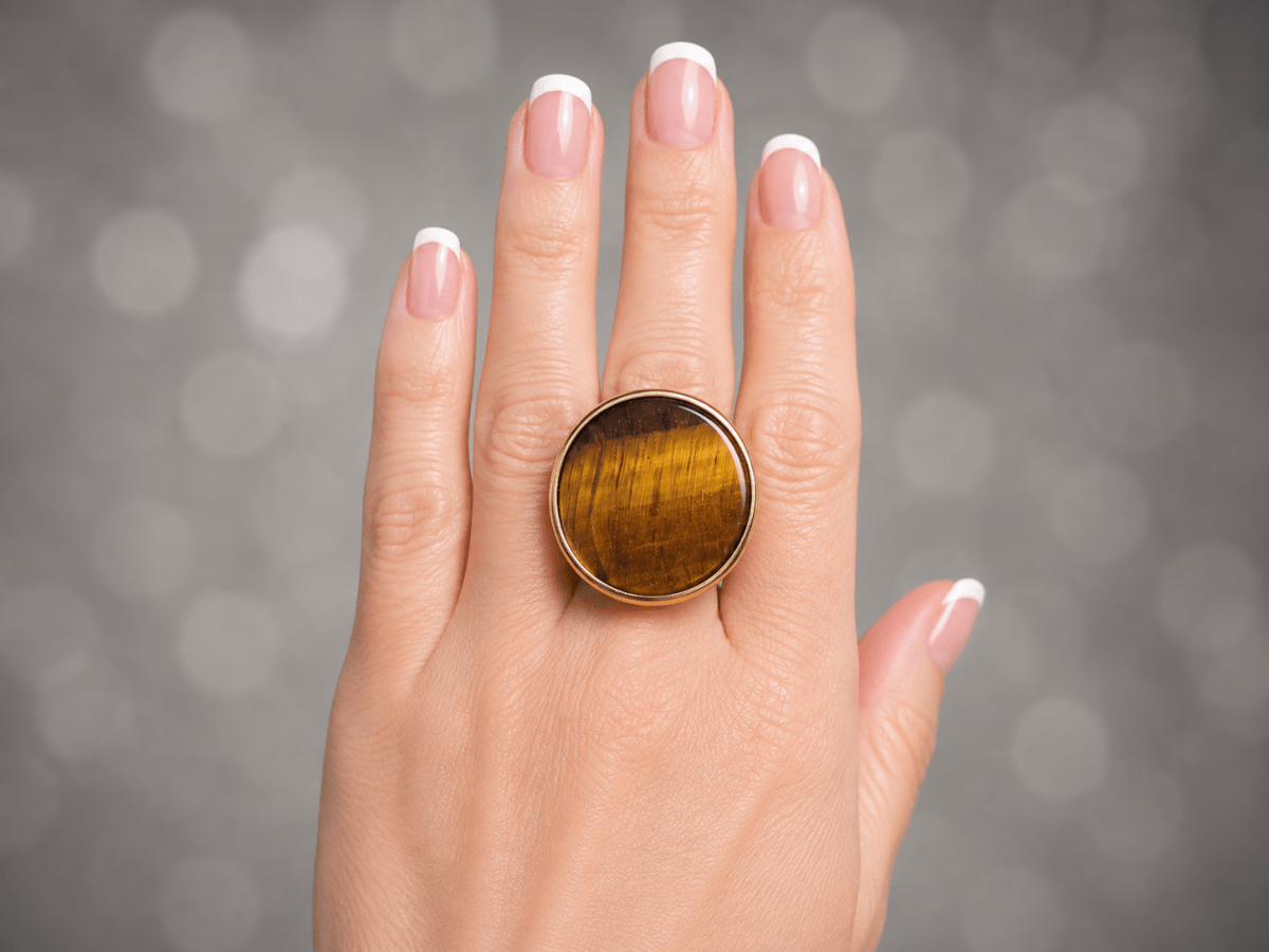 Large Tigers Eye Gold Statement Ring "Beck" - Corky & Stoner Main image