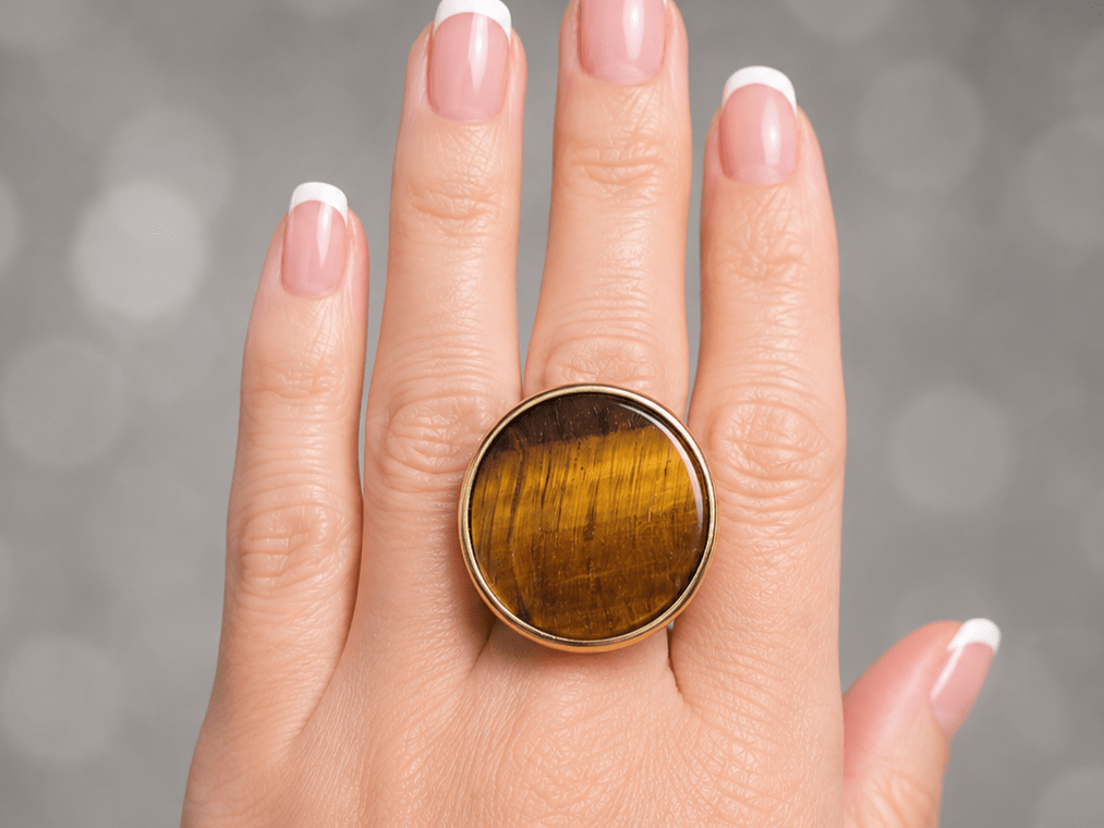 Large Tigers Eye Gold Statement Ring "Beck" - Corky & Stoner Main image