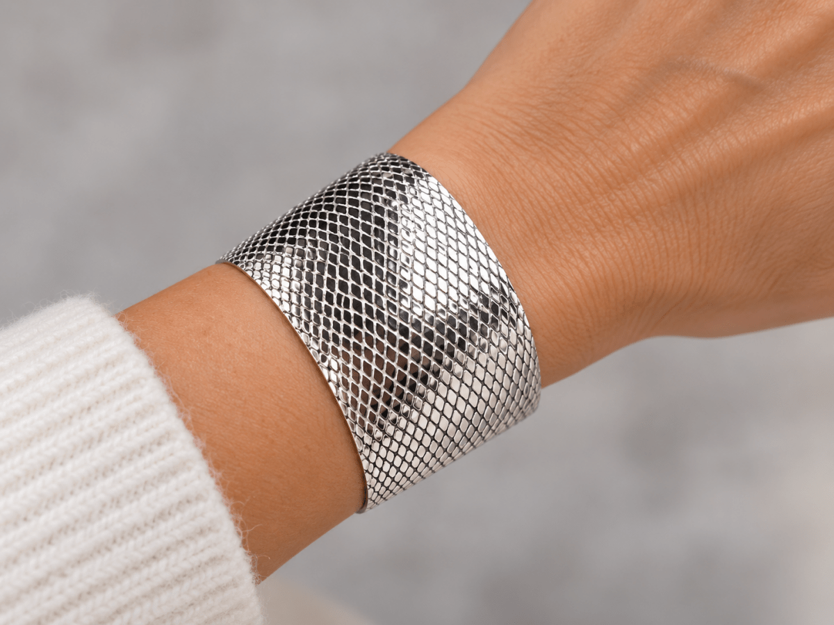 Silver Textured Statement Cuff Bracelet "Kimora" - Corky & Stoner