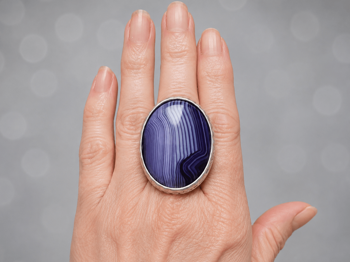 Large Purple Banded Agate Statement Ring "Windsor" - Corky & Stoner Main image