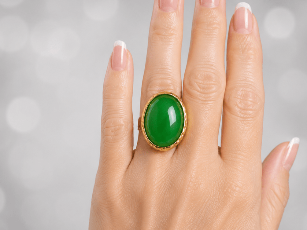 Green Jade Adjustable Gold Ring "Cecily" - Corky & Stoner Main image