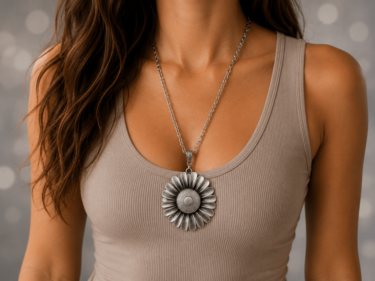 Sunflower Pendant Statement Necklace "Juniper" - Corky & Stoner Main image