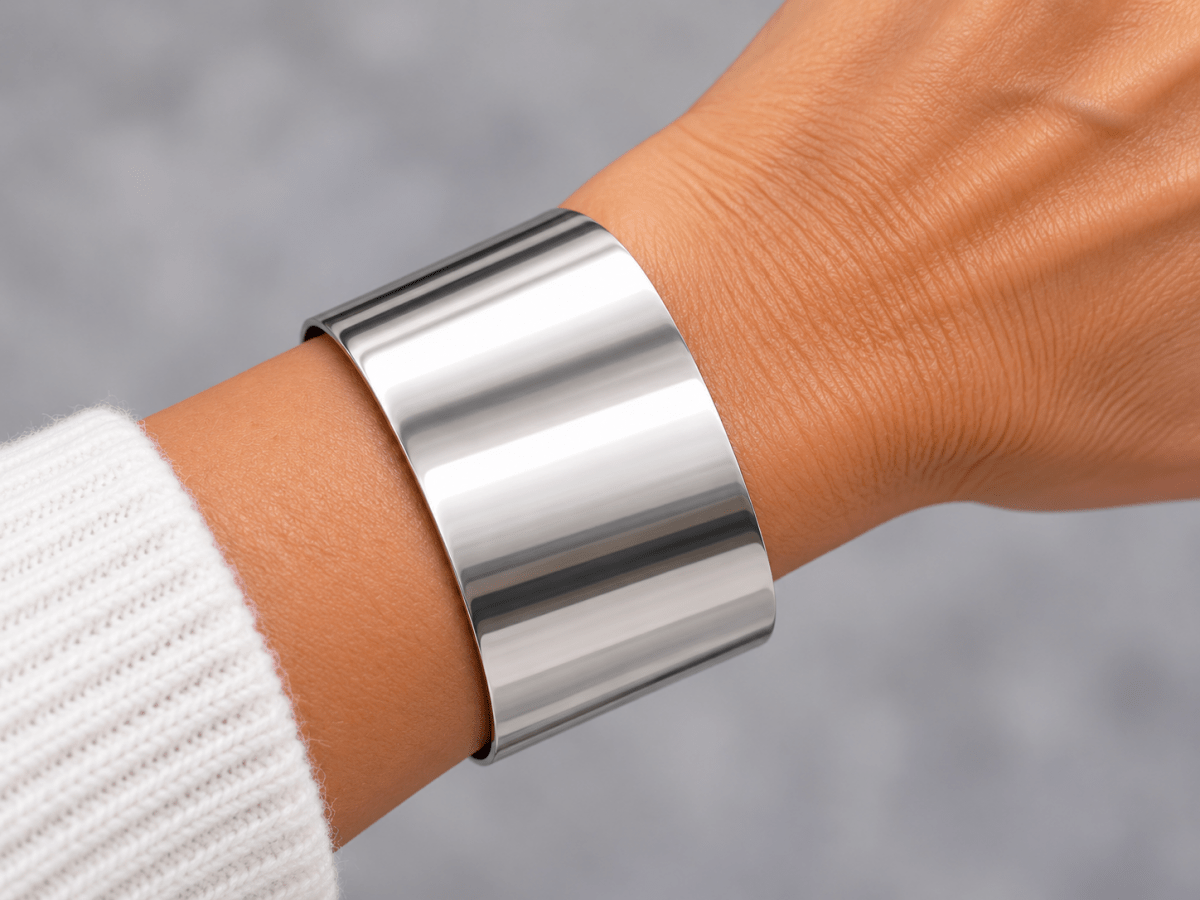 Wide Silver Stainless Steel Cuff "Laksha" - Corky & Stoner