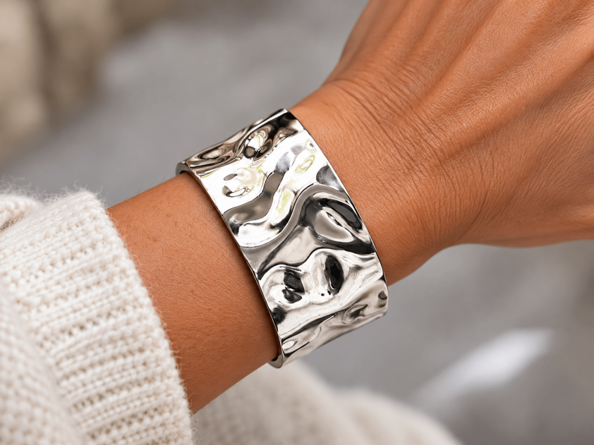 Handmade Chunky Silver Cuff Bracelet "Lailah" - Corky & Stoner Main image