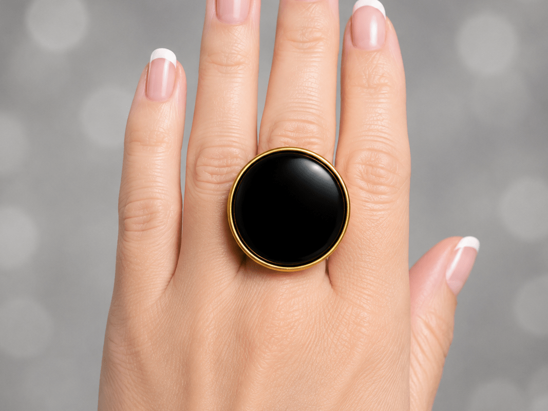 Elegant Black Stone Statement Ring "Bette" - Corky & Stoner