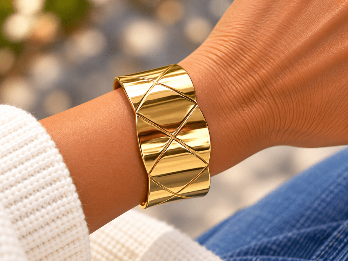 Chunky Gold Geometric Cuff Bracelet "Milena" - Corky & Stoner