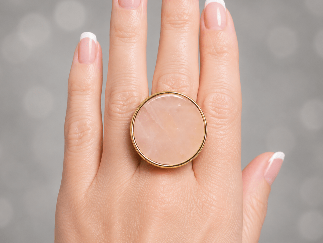 Handmade Large Rose Quartz Ring "Beth" - Corky & Stoner