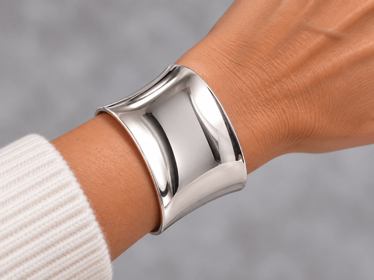 Wide Stainless Steel Cuff Bracelet "Lacey" - Corky & Stoner Main image