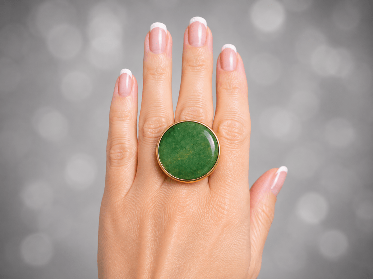 Green Aventurine Gold Statement Ring "Carnie" - Corky & Stoner Main image