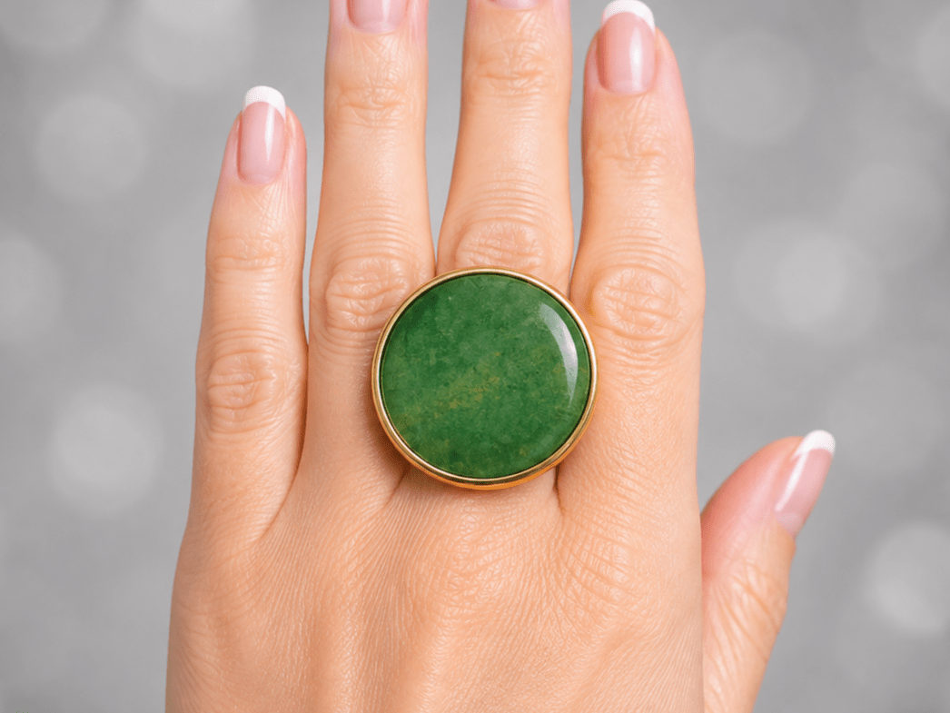 Green Aventurine Gold Statement Ring "Carnie" - Corky & Stoner Main image