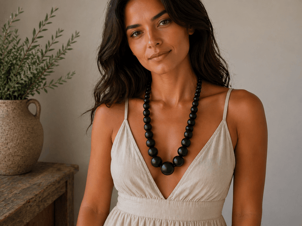 Adalyn black wooden statement necklace - Corky & Stoner
