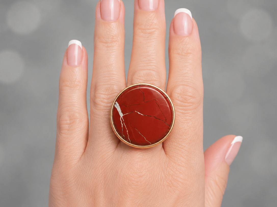 Red Jasper Handmade Gold Statement Ring "Babette" - Corky & Stoner Main image