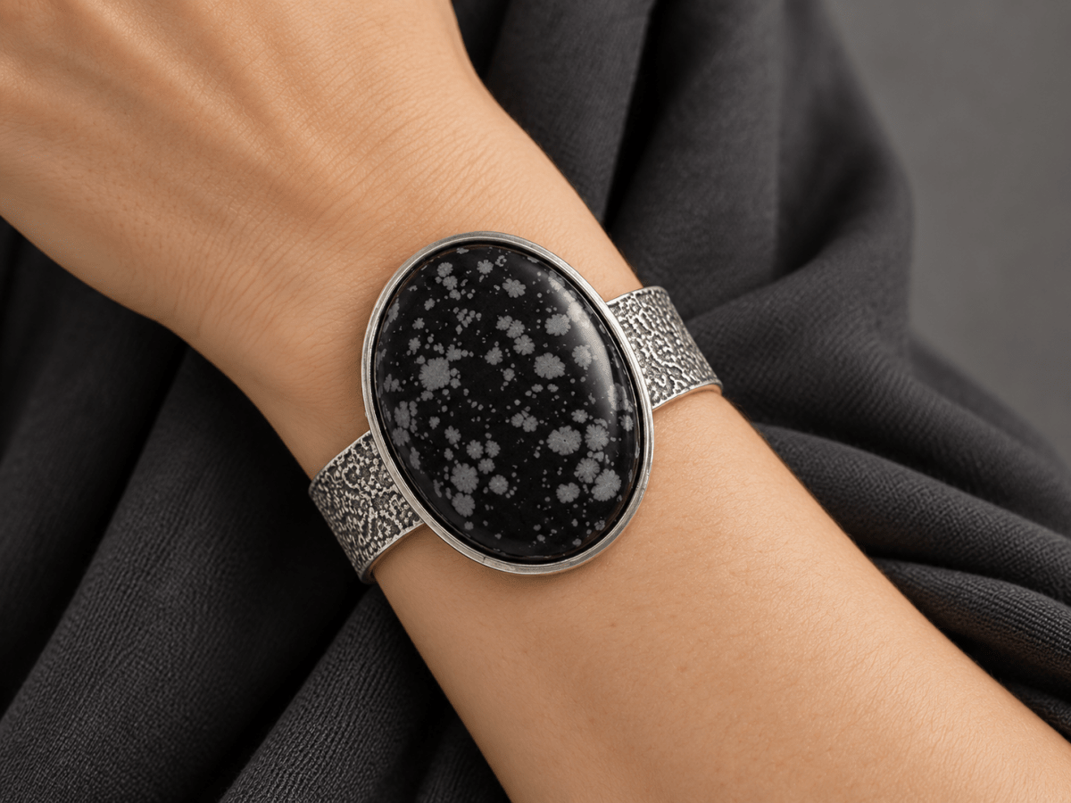 Large Wide Silver Cuff Bracelet "Cristal" - Corky & Stoner Main image