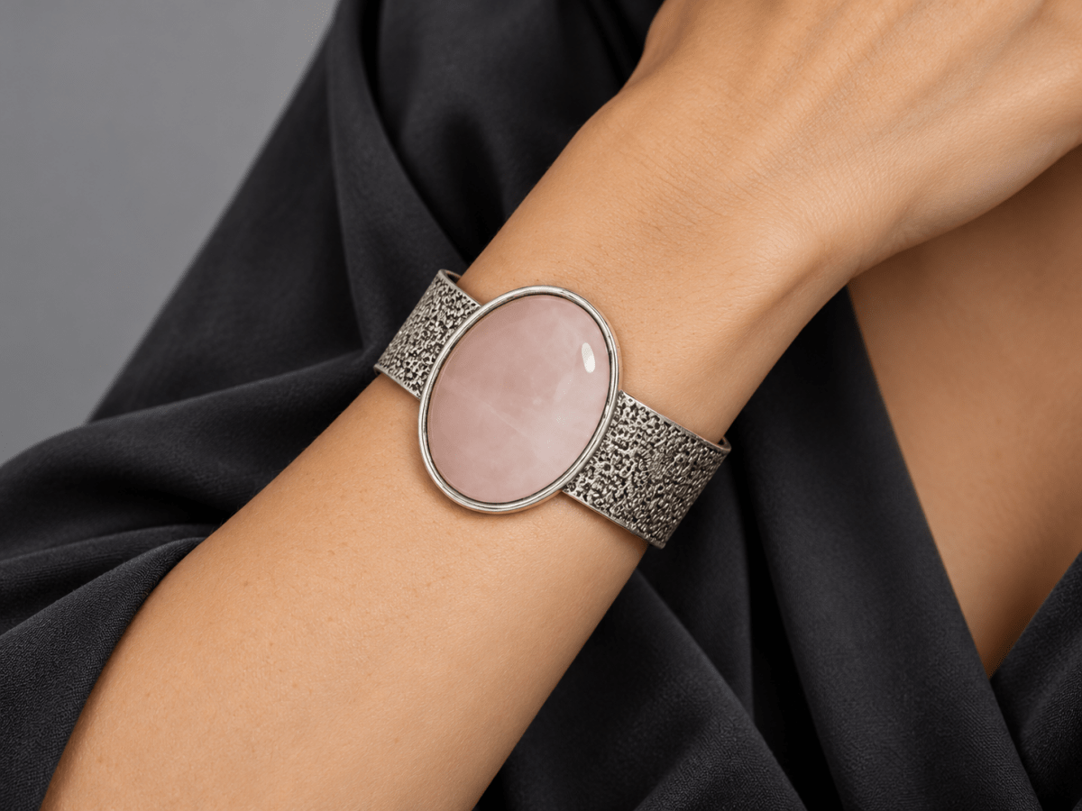 Adjustable Bold Pink Rose Quartz Bracelet "Pippa" - Corky & Stoner Main image