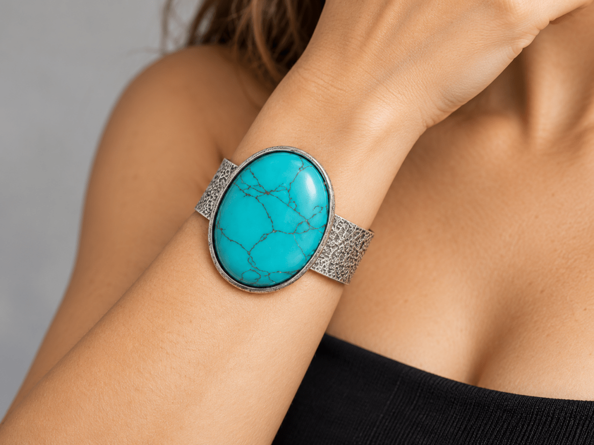Hypoallergenic Turquoise Howlite Cuff Bracelet "Azure" - Corky & Stoner