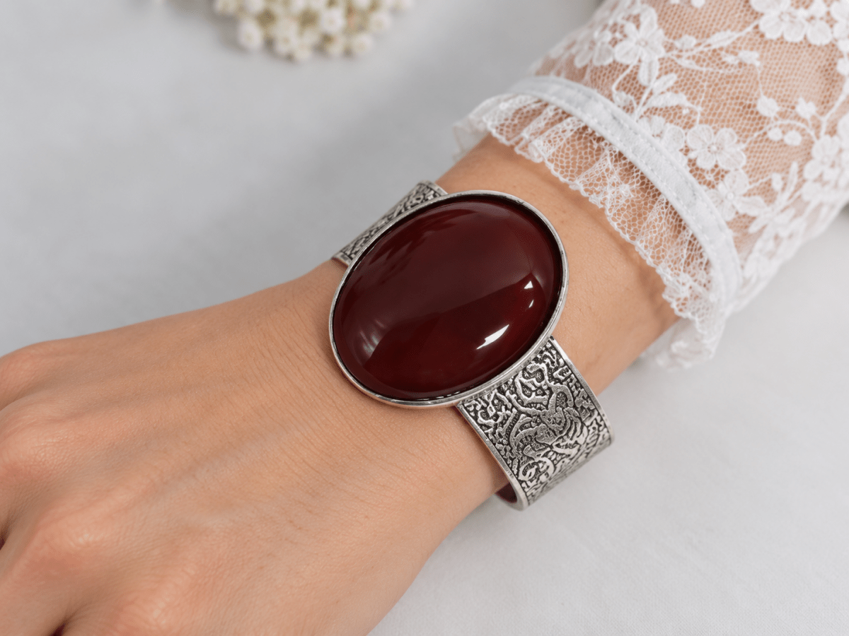 Chunky Red Carnelian Silver Cuff Bracelet "Antioch" - Corky & Stoner