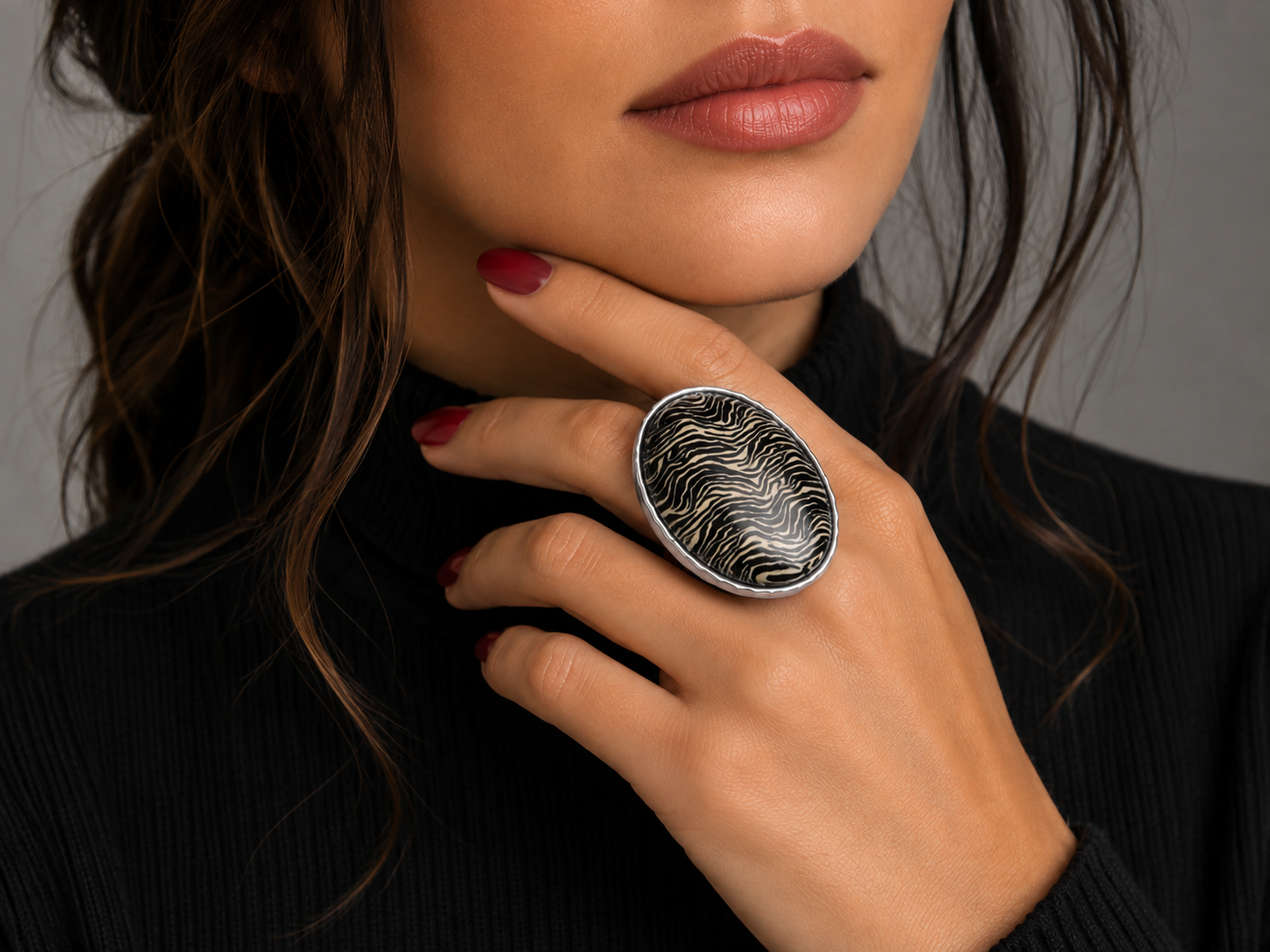 Zebra Animal Print Statement Ring "Zulu"