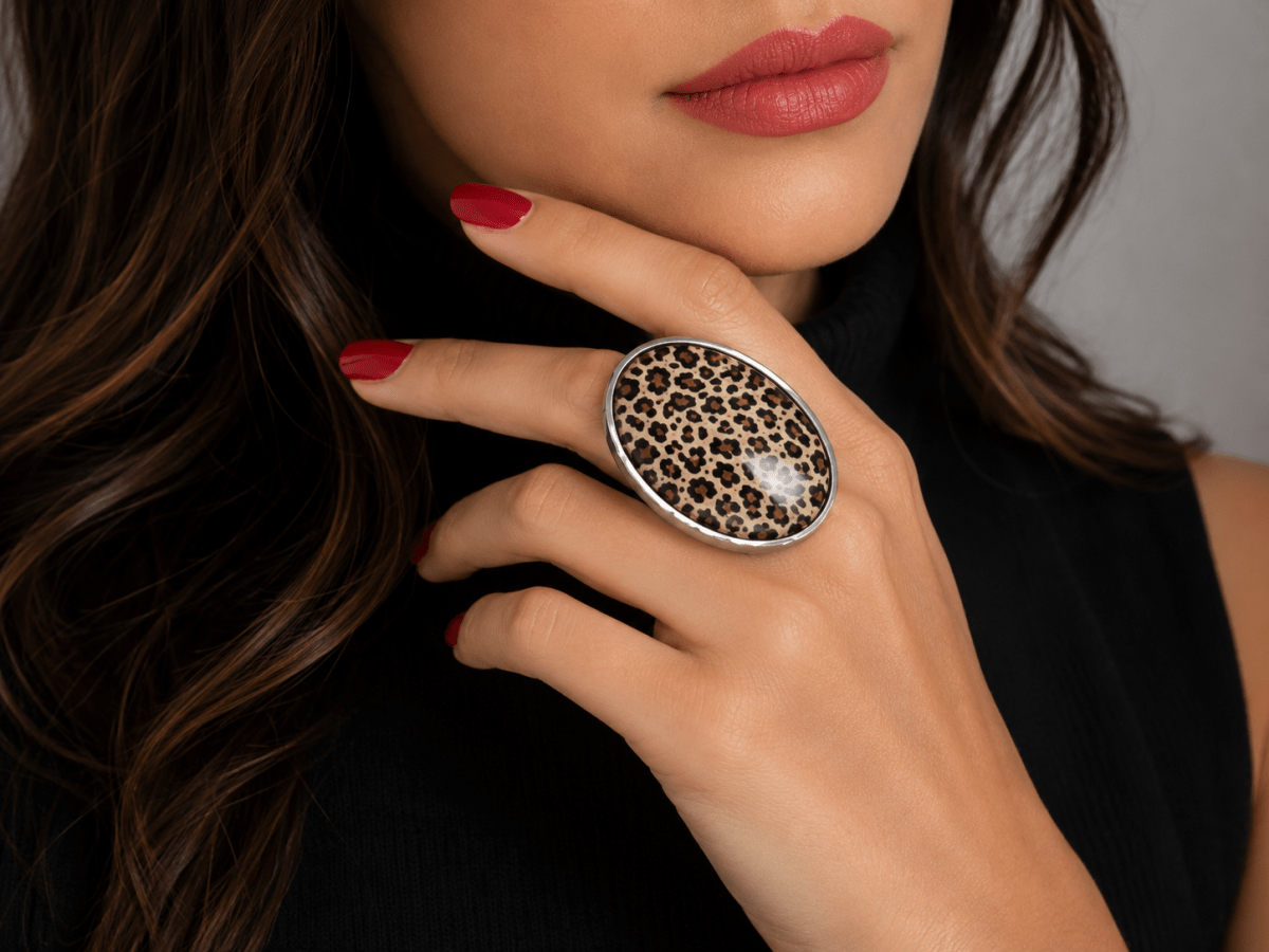 Silver Leopard Print Statement Ring "Hadlee" - Corky & Stoner Main image