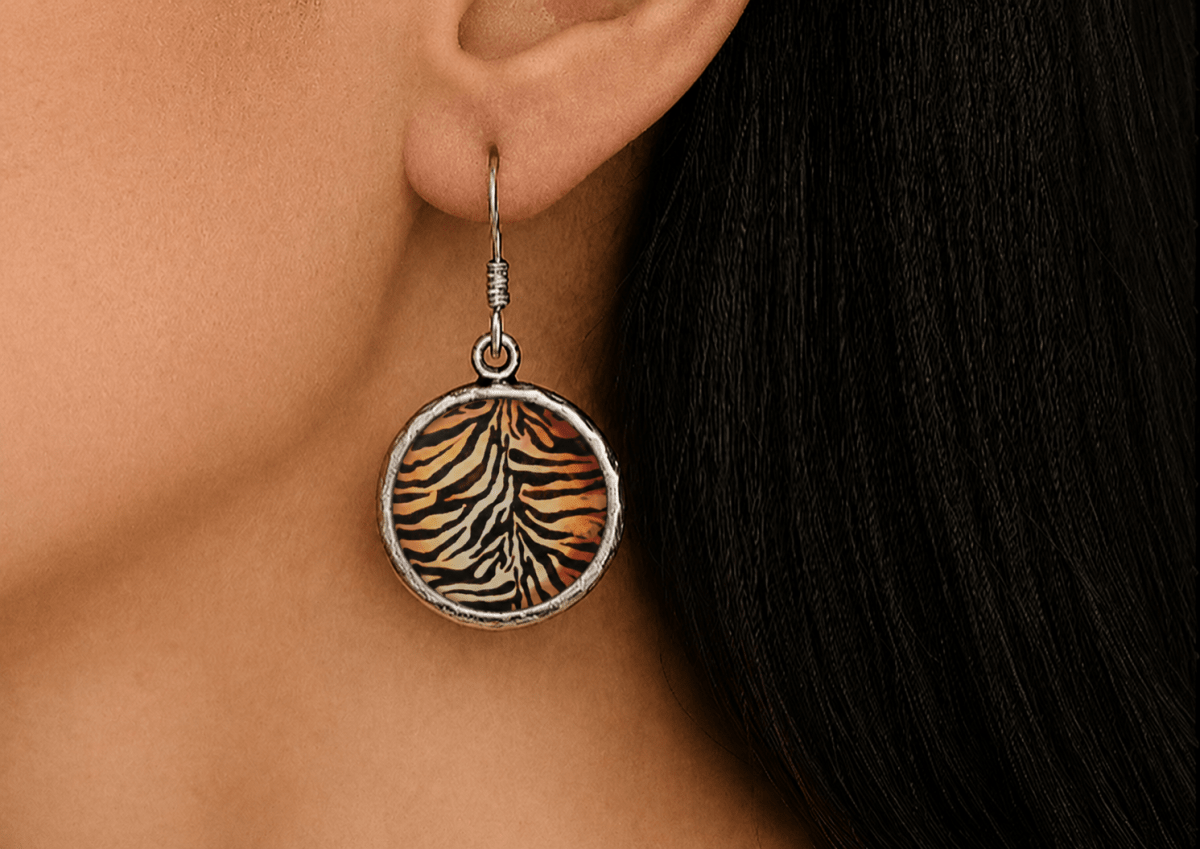 Tiger Print Statement Drop Earrings "Kyra" - Corky & Stoner Main image