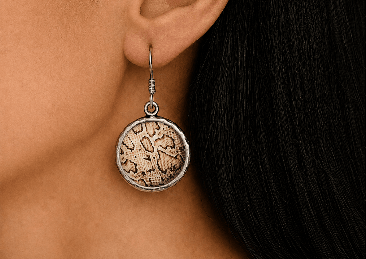 Snakeskin Print Statement Drop Earrings "Kora" - Corky & Stoner Main image