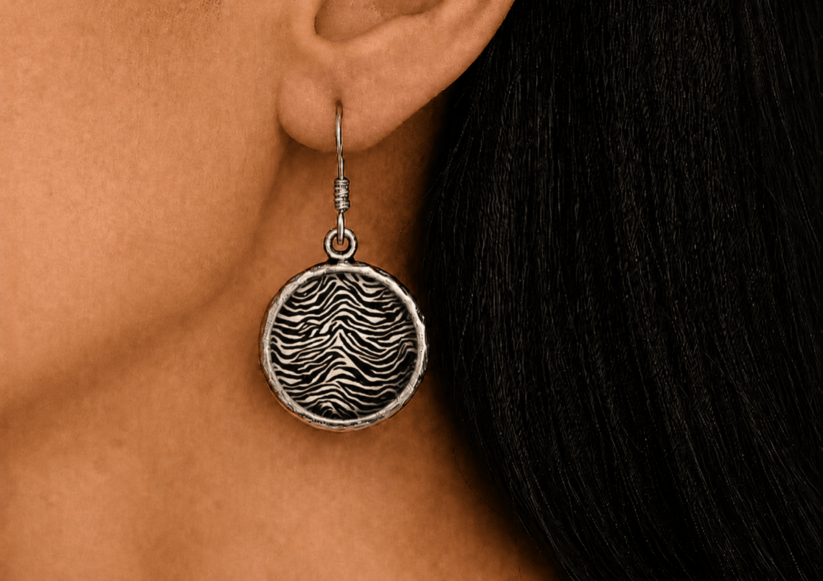 Zebra Print Statement Drop Earrings "Kelsey" - Corky & Stoner Main image
