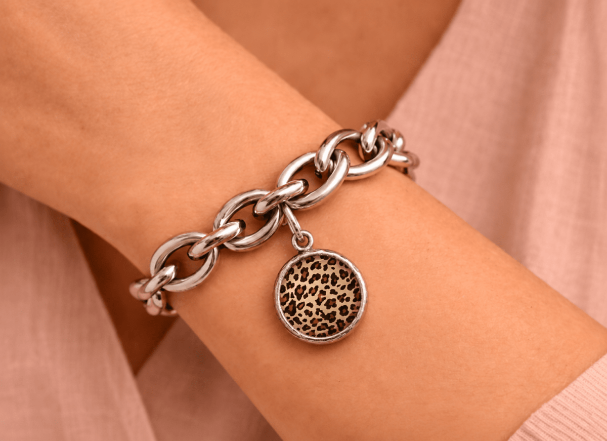 Leopard Print Charm Statement Bracelet "Macie" - Corky & Stoner Main image