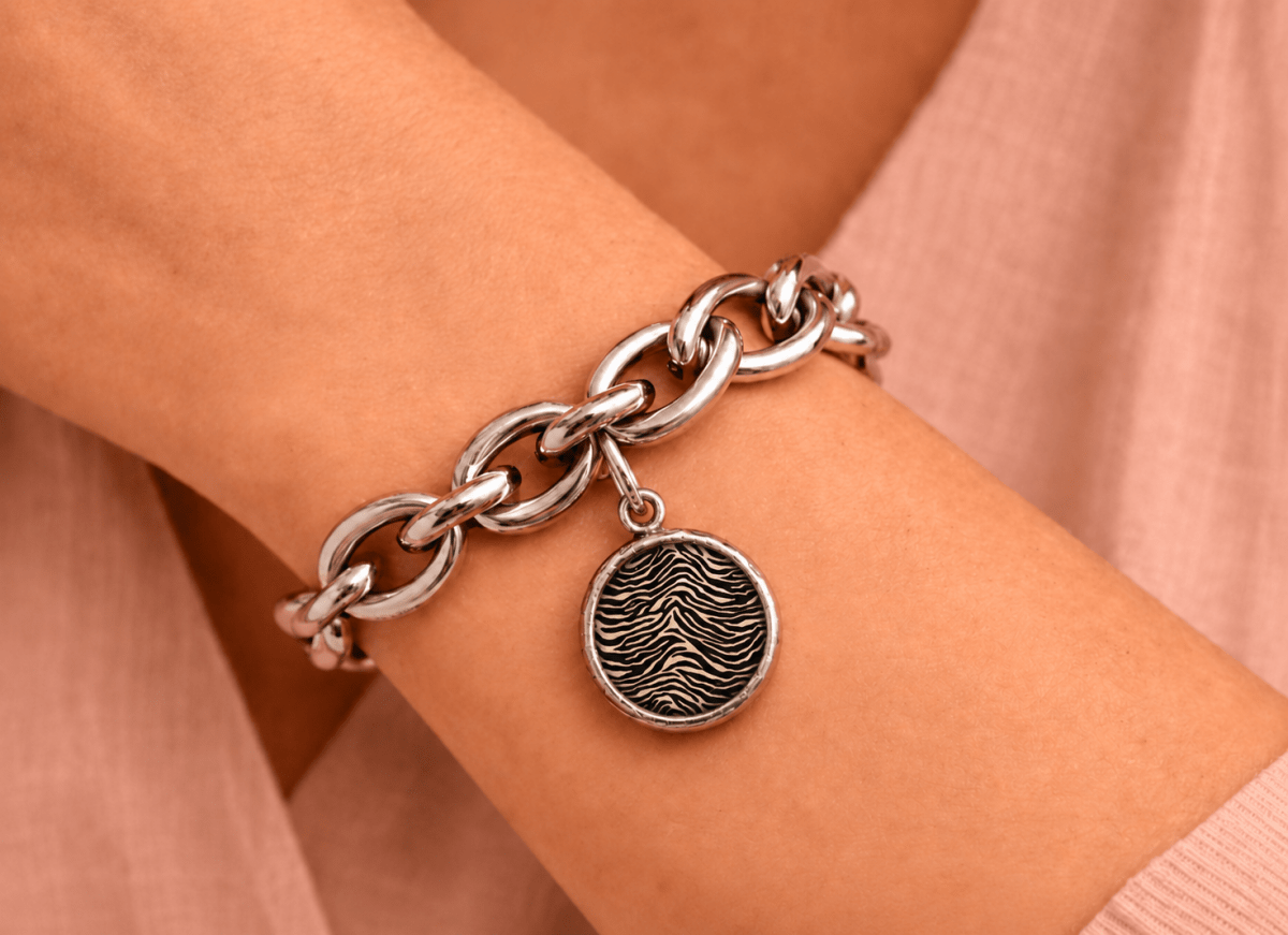 Zebra Print Charm Statement Bracelet "Lillie" - Corky & Stoner