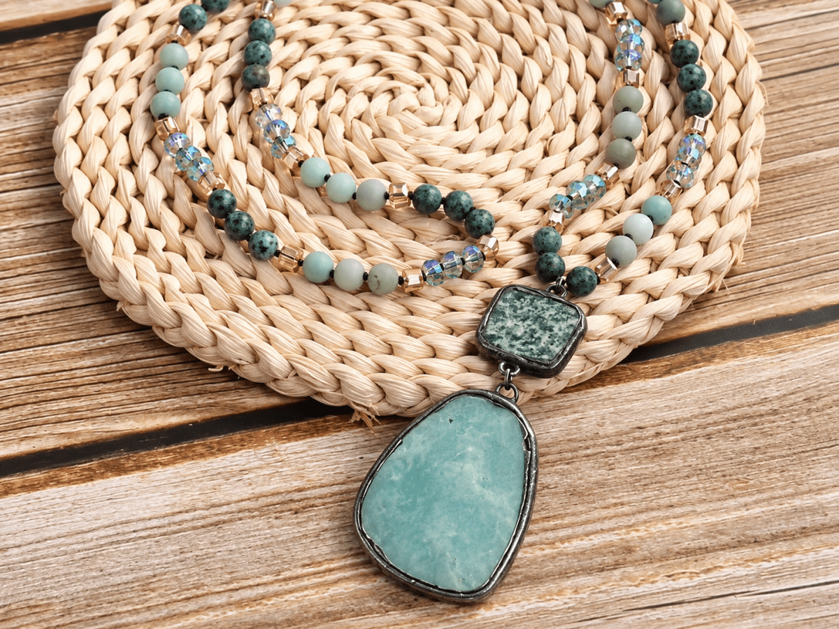 Amazonite Long Beaded Pendant Necklace "Nellie" Secondary image