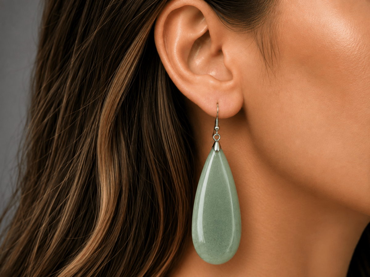 Green Aventurine 925 Silver Teardrop Earrings "Chaya" - Corky & Stoner Main image