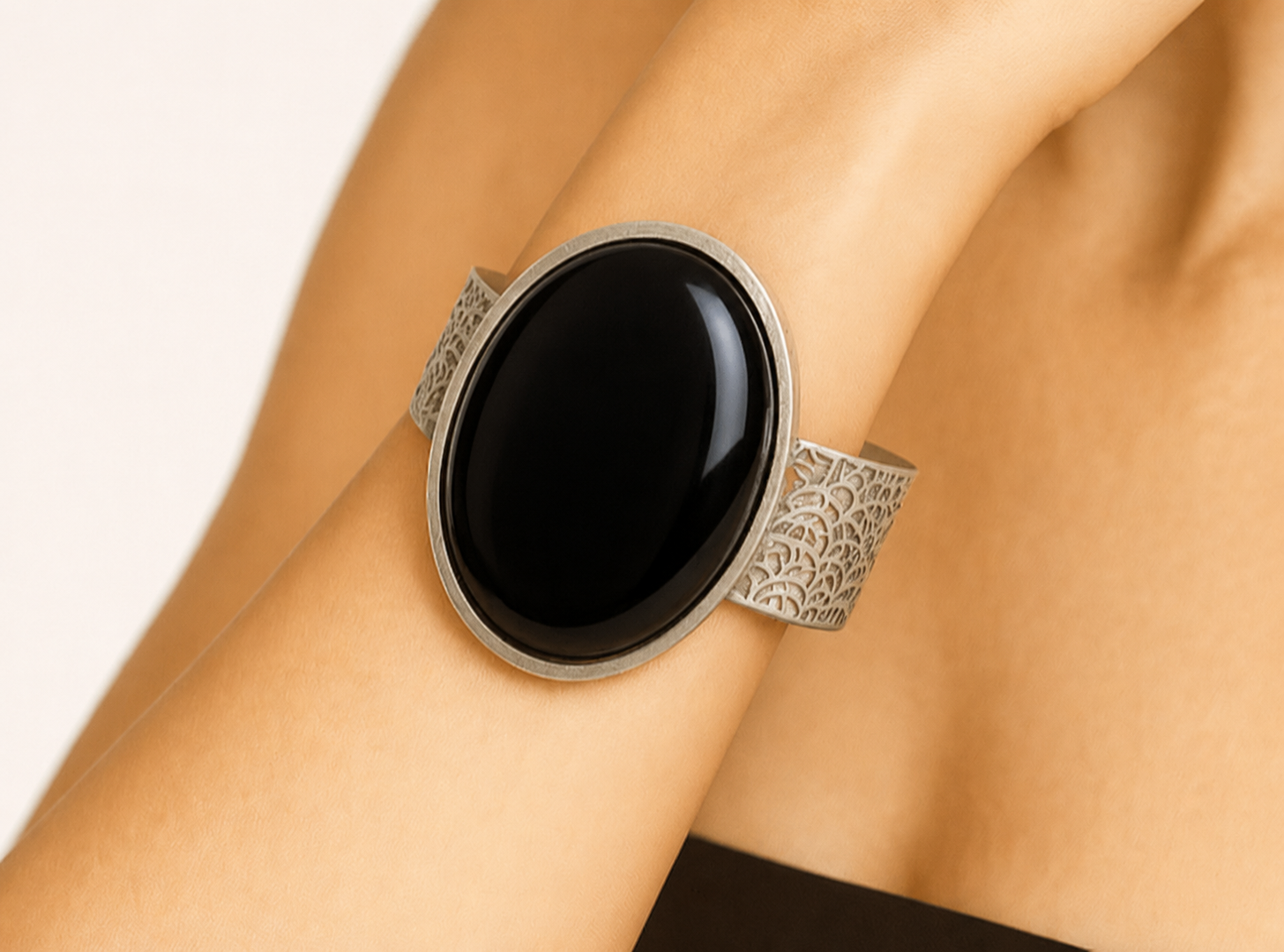 Black Onyx Statement Cuff Bracelet "Nightfall" Main image
