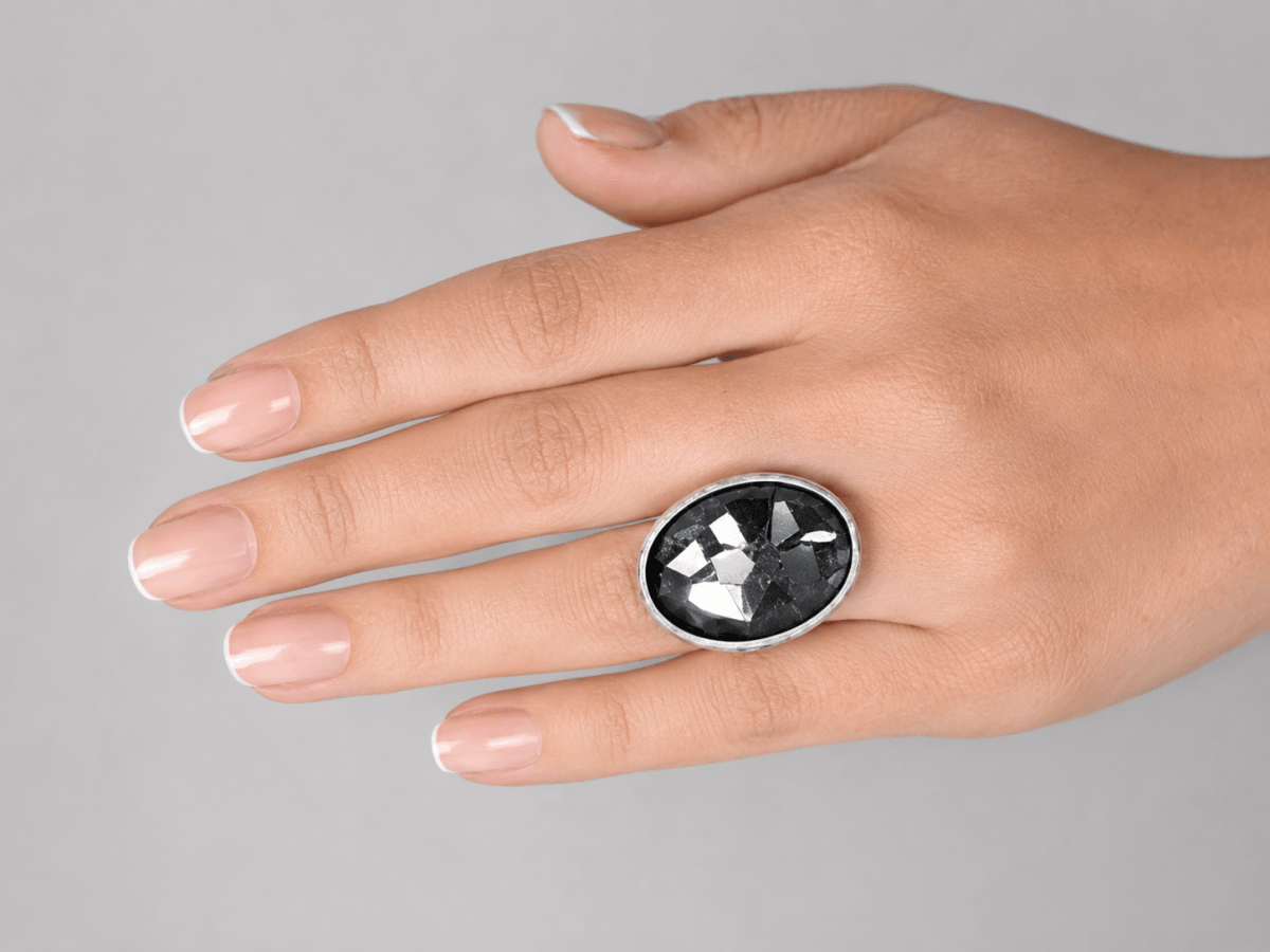 Adjustable Black Opal Cocktail Ring "Raven" - Corky & Stoner Main image