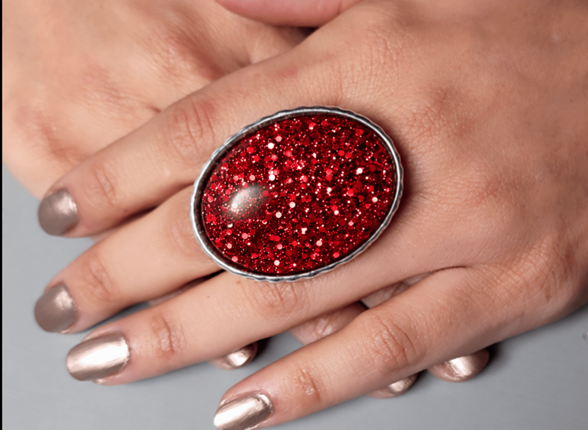 Chunky Red Glitter Statement Ring "Alpha" - Corky & Stoner Main image
