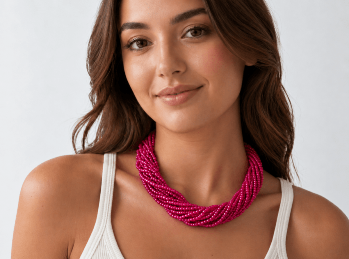 Pink Multi Strand Seed Bead Necklace "Kailey" - Corky & Stoner Main image