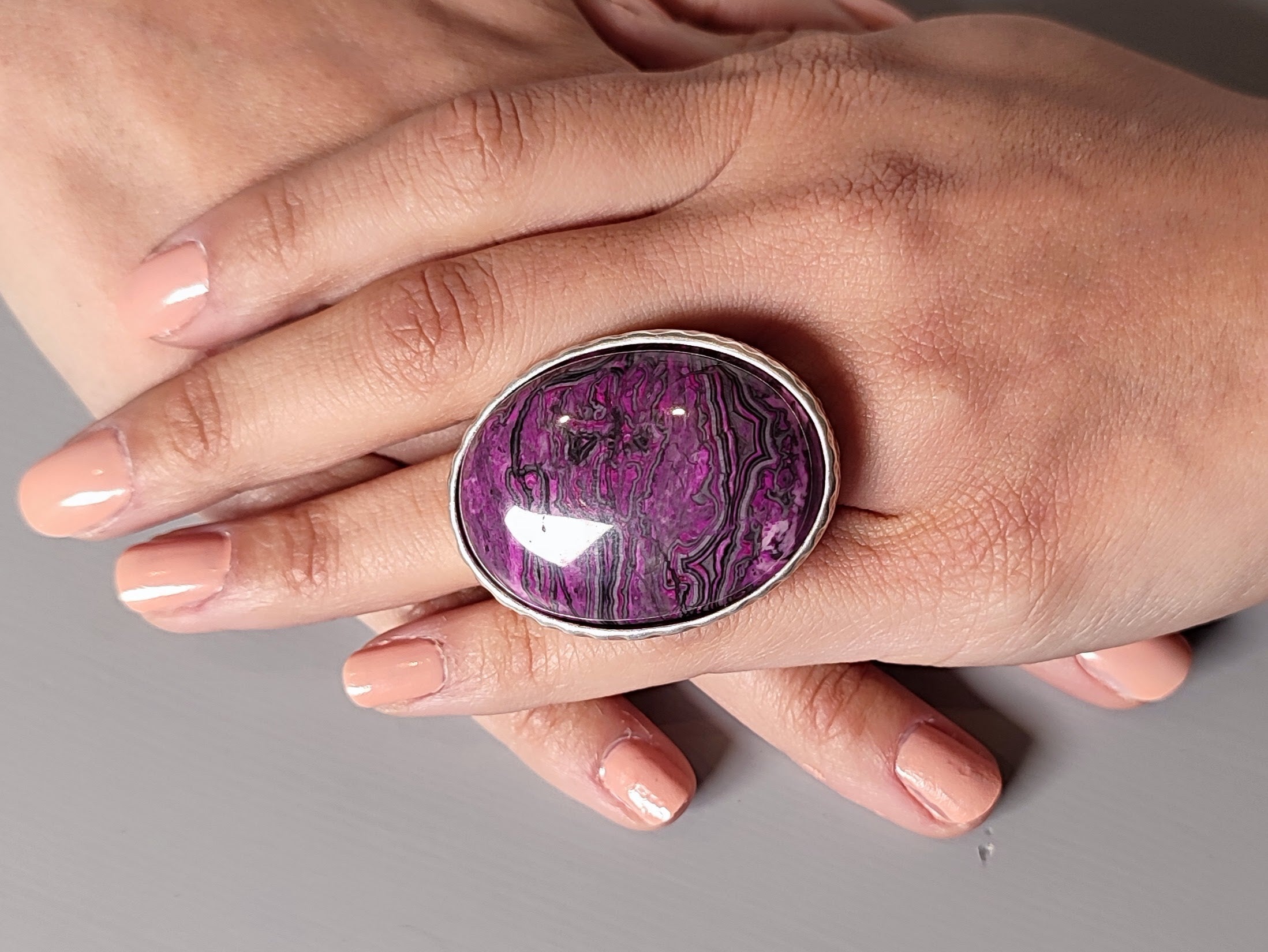 Silver ring sale with purple stone