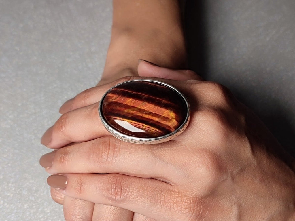Red Tiger's Eye Silver Ring | UK Handmade Jewellery – Corky & Stoner