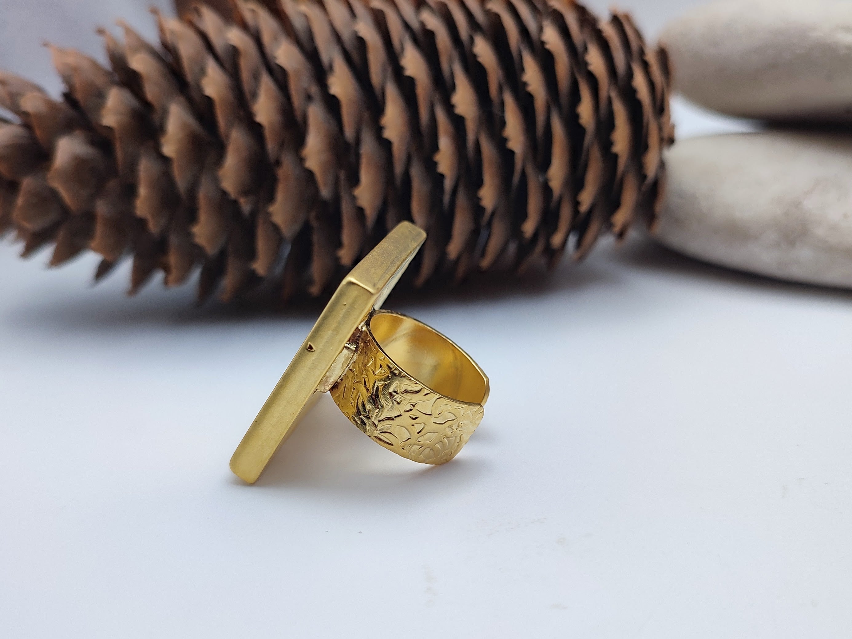 Square Silver Leopard Print Statement Ring "Haisley"