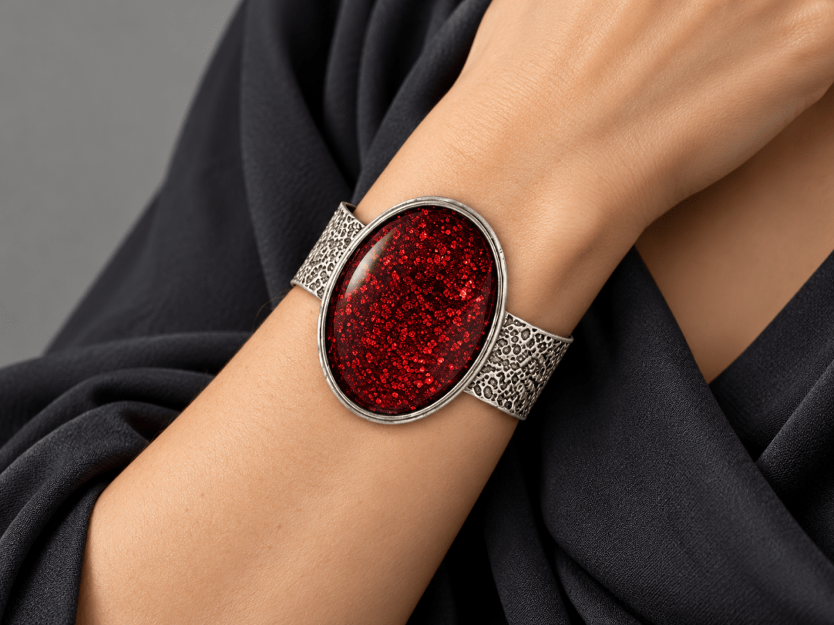 Red Glitter Statement Cuff Bracelet "Resonate" - Corky & Stoner