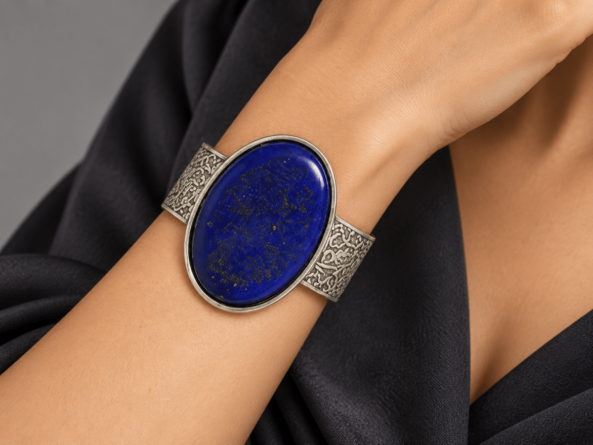 Chunky Blue Lapis Lazuli Cuff Bracelet "Nile" - Corky & Stoner Main image