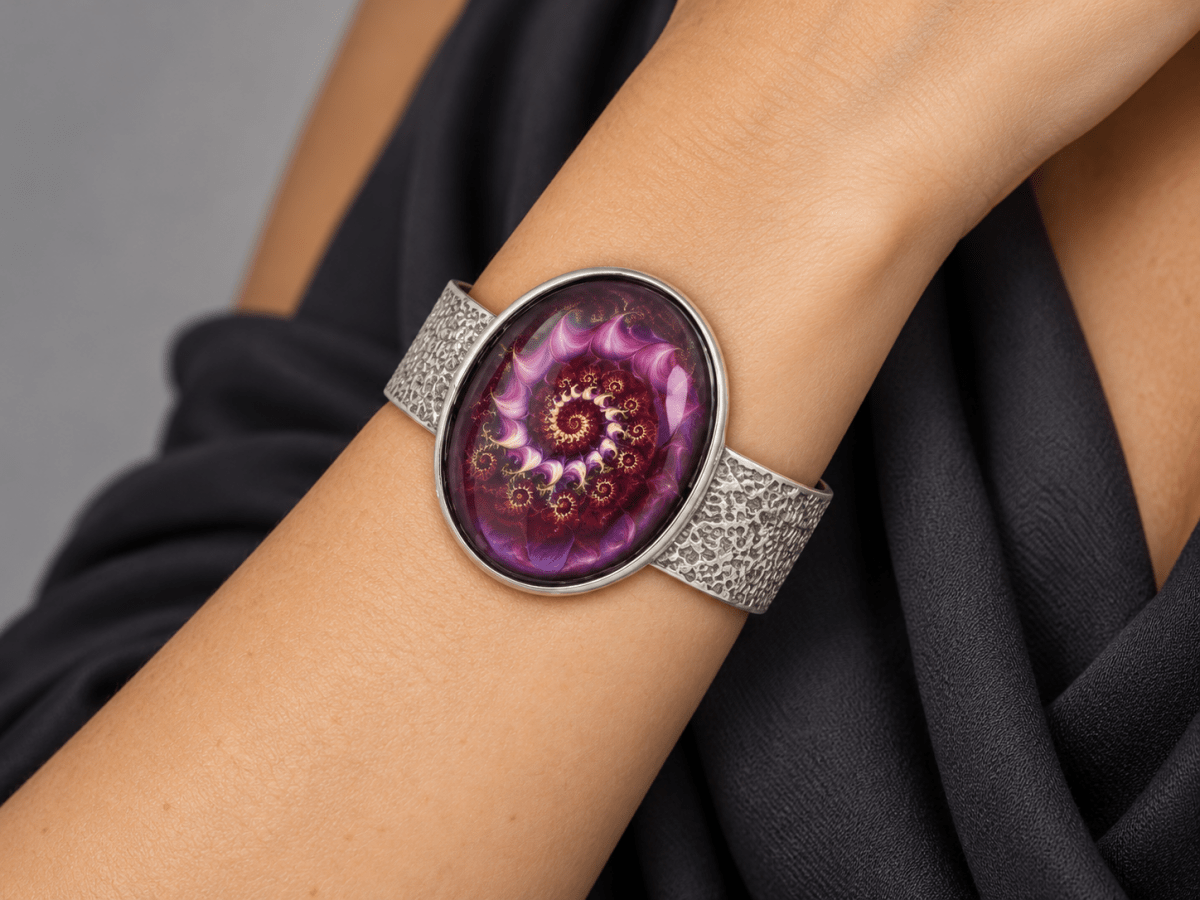 Large Boho Purple Cuff Bracelet "Paisley" - Corky & Stoner