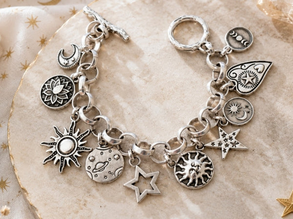Moon and Stars Multi Charm Bracelet "Milan"