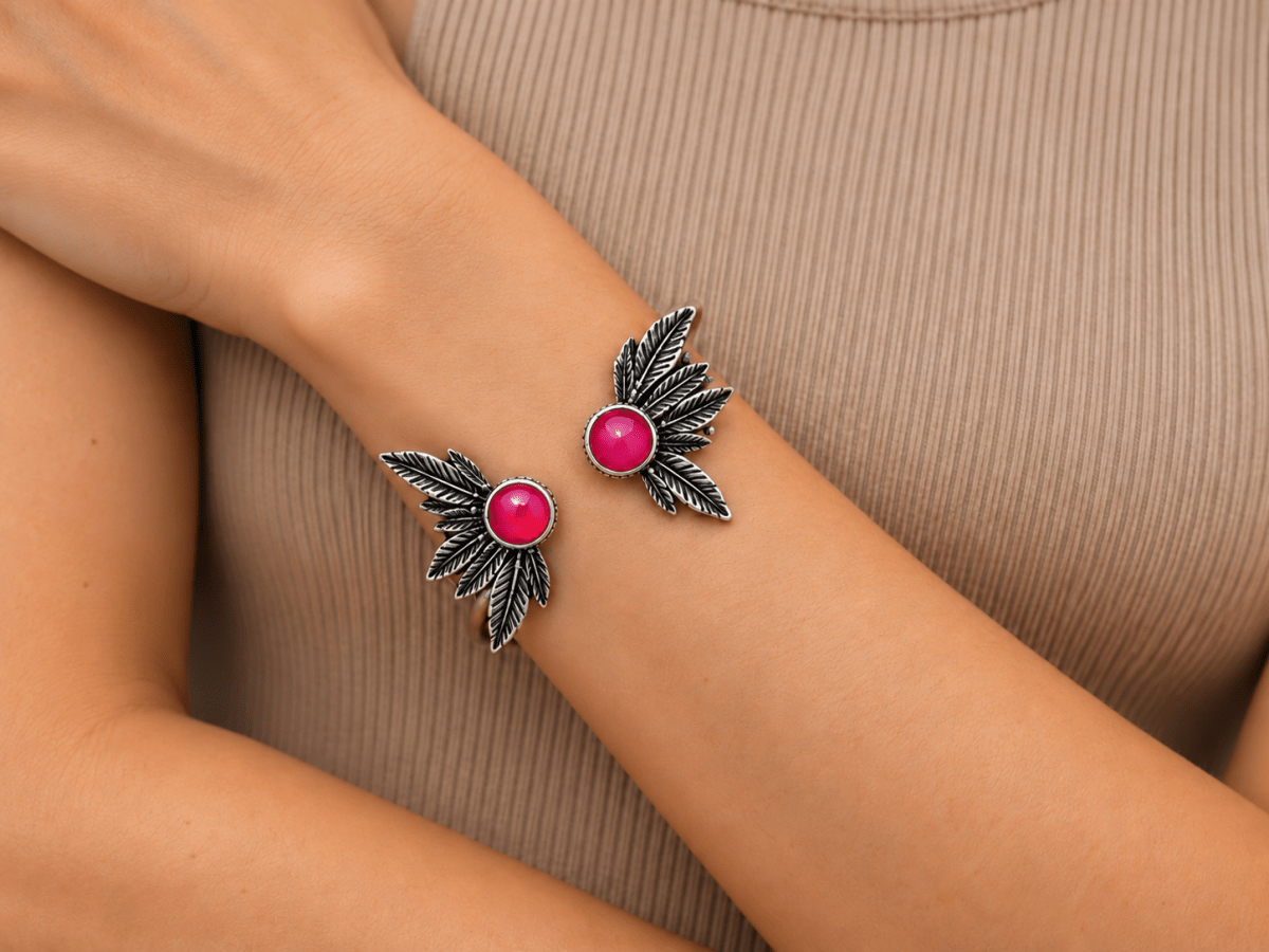 Vibrant Pink Feather Cuff Bracelet "Gossamer" - Corky & Stoner Main image