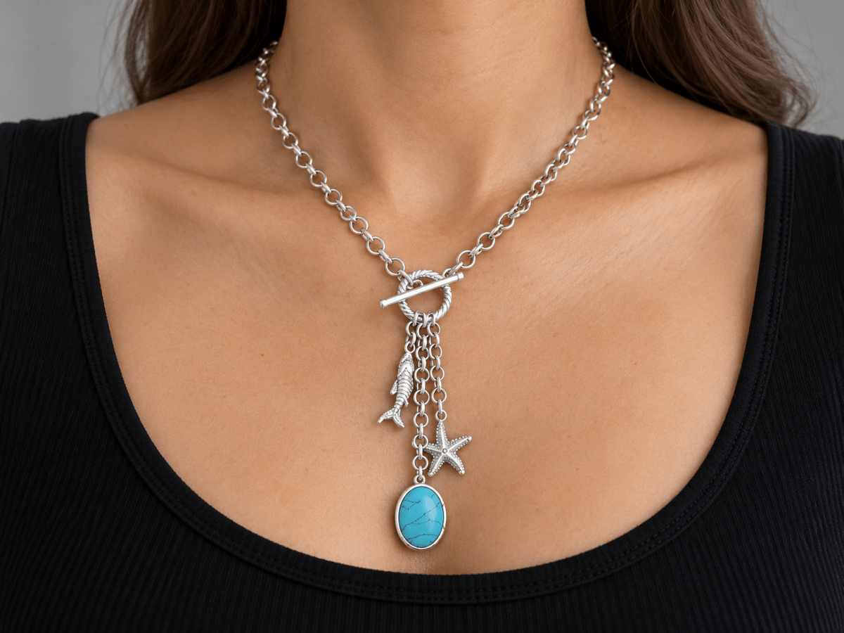 Turquoise Beach Inspired Charm Necklace "Sky" - Corky & Stoner