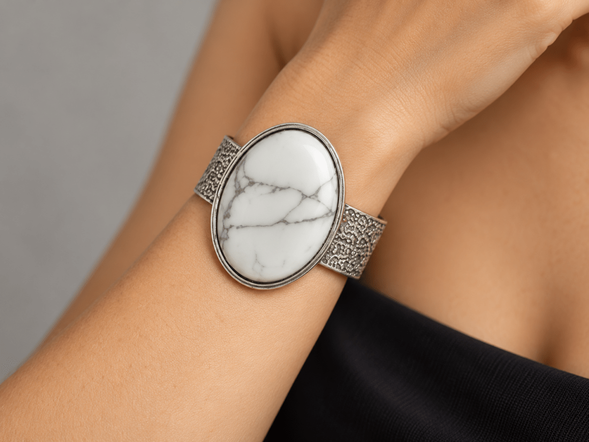 Chunky White Howlite Cuff Bracelet "Spirio" - Corky & Stoner