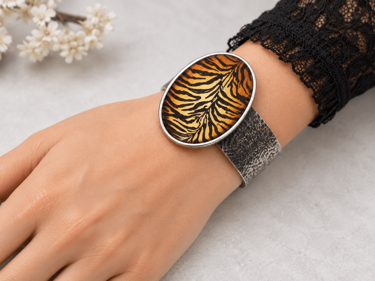 Tiger Print Statement Cuff Bracelet "Kairi" - Corky & Stoner Main image