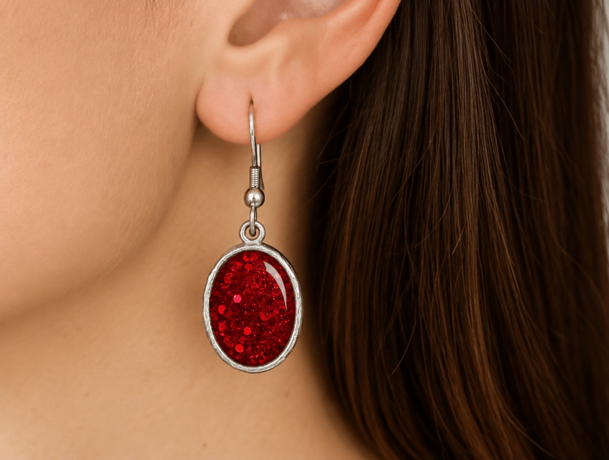 Red Glitter Statement Drop Earrings "Tessa" - Corky & Stoner Main image